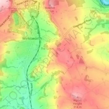 Carte topographique Breamfield, altitude, relief