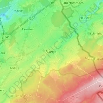 Carte topographique Raeren, altitude, relief