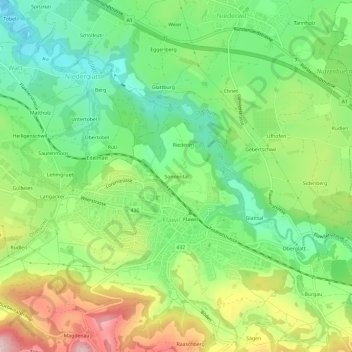 Carte topographique Sonnental, altitude, relief