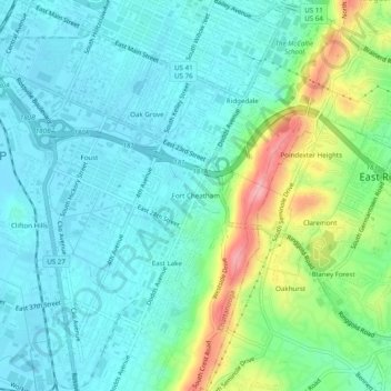 Carte topographique Fort Cheatham, altitude, relief