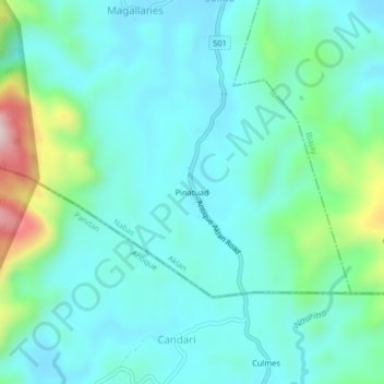 Carte topographique Pinatuad, altitude, relief