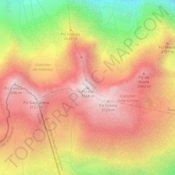 Carte topographique Piz Vial, altitude, relief