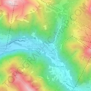 Carte topographique Canazei, altitude, relief