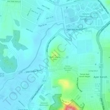 Carte topographique Bukit Lesong Batu, altitude, relief