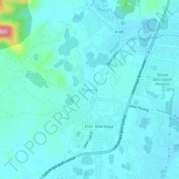 Carte topographique Pusing, altitude, relief