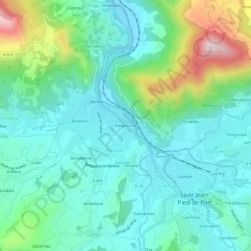Carte topographique Harginxuria, altitude, relief