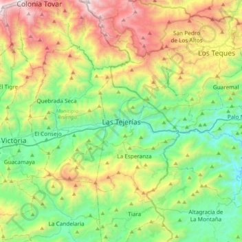 Carte topographique Las Tejerías, altitude, relief