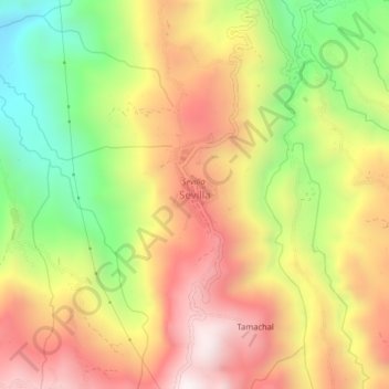 Carte topographique Sevilla, altitude, relief
