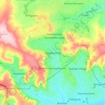 Carte topographique Dialakorodji, altitude, relief