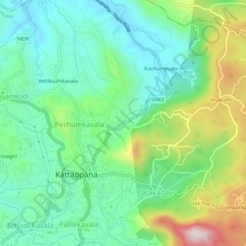 Carte topographique Nirappelkada, altitude, relief