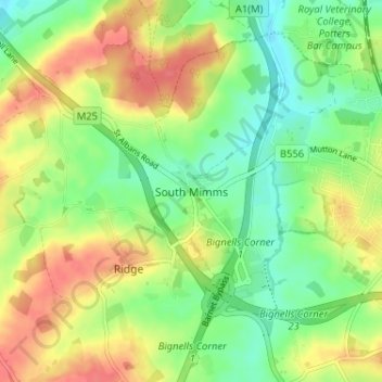 Carte topographique South Mimms, altitude, relief
