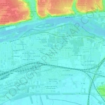 Carte topographique Les Coutures, altitude, relief