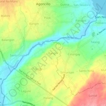Carte topographique Bangin, altitude, relief