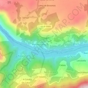 Carte topographique Chanteiro, altitude, relief