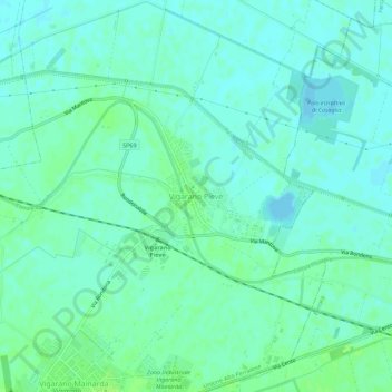 Carte topographique Vigarano Pieve, altitude, relief