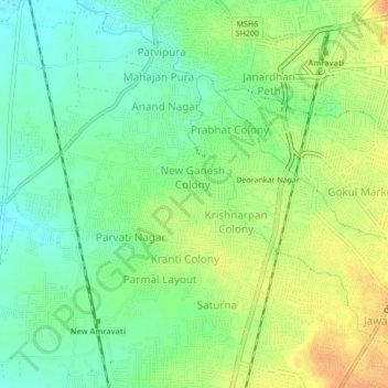 Carte topographique Sangani Nagar, altitude, relief