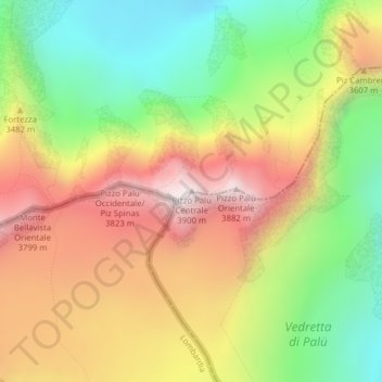 Carte topographique Pizzo Palù Centrale, altitude, relief