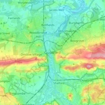 Carte topographique Guildford, altitude, relief