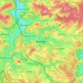 Carte topographique Wenden, altitude, relief