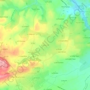 Carte topographique La Chevrière, altitude, relief