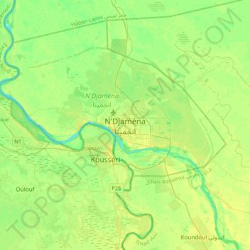 Carte topographique N'Djaména, altitude, relief