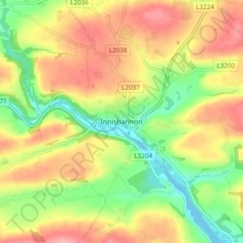 Carte topographique Innishannon, altitude, relief