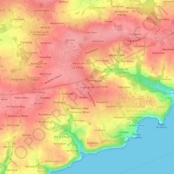 Carte topographique Croas ar Go, altitude, relief