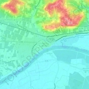 Carte topographique Castillon-la-Bataille, altitude, relief