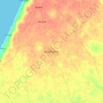 Carte topographique Kpomassè, altitude, relief