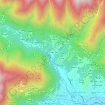Carte topographique Brandoneugna, altitude, relief