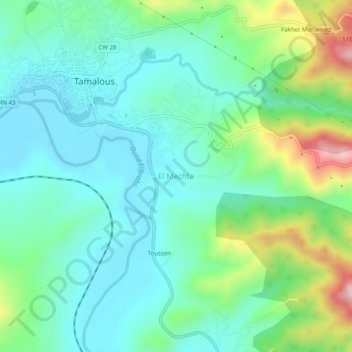 Carte topographique El Mechta, altitude, relief