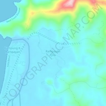 Carte topographique Rampayan Ulu, altitude, relief