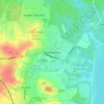 Carte topographique Świerklaniec, altitude, relief