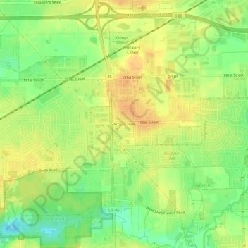 Carte topographique Arbury Hills, altitude, relief