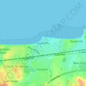 Carte topographique Swalecliffe, altitude, relief