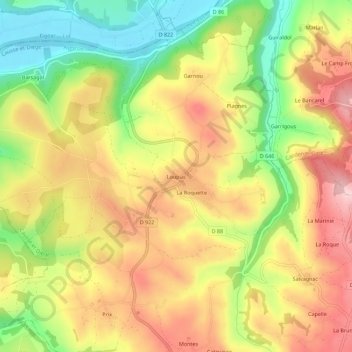 Carte topographique Loupiac, altitude, relief