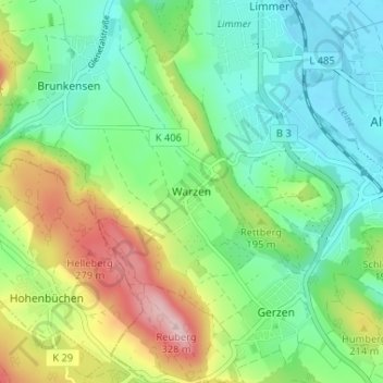 Carte topographique Warzen, altitude, relief