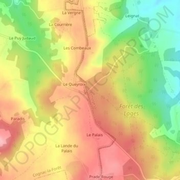 Carte topographique Forêt Des Loges, altitude, relief