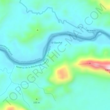 Carte topographique El Ojochal, altitude, relief
