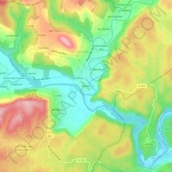 Carte topographique Pontier, altitude, relief
