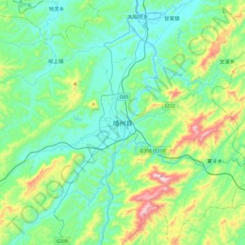 Carte topographique 靖州县, altitude, relief