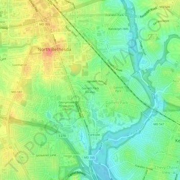 Carte topographique Garrett Park Estates, altitude, relief