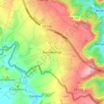 Carte topographique Burmerange, altitude, relief