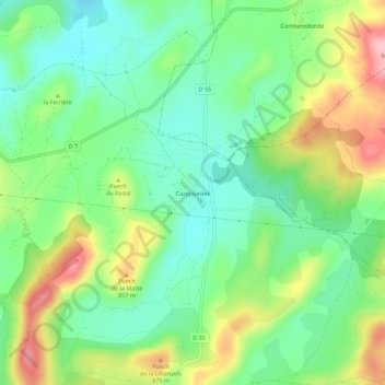 Carte topographique Cazejourdes, altitude, relief