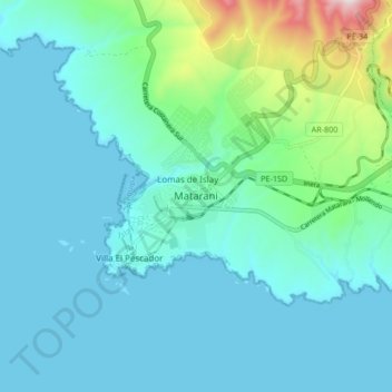 Carte topographique Matarani, altitude, relief