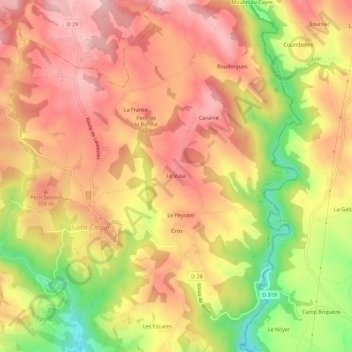 Carte topographique Le Viala, altitude, relief