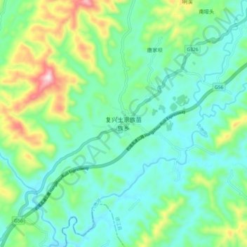 Carte topographique 复兴土家族苗族乡, altitude, relief