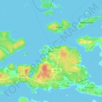 Carte topographique Boda, altitude, relief