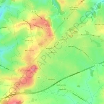 Carte topographique Les Gouttes, altitude, relief