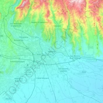 Carte topographique Vérone, altitude, relief